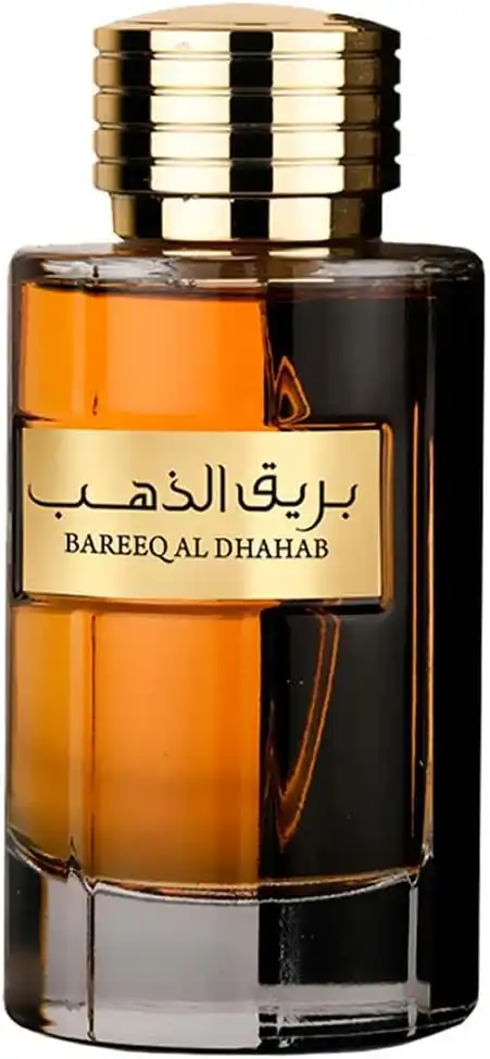 Frasco dourado do Al Wataniah Bareeq Al Dhahab Eau de Parfum