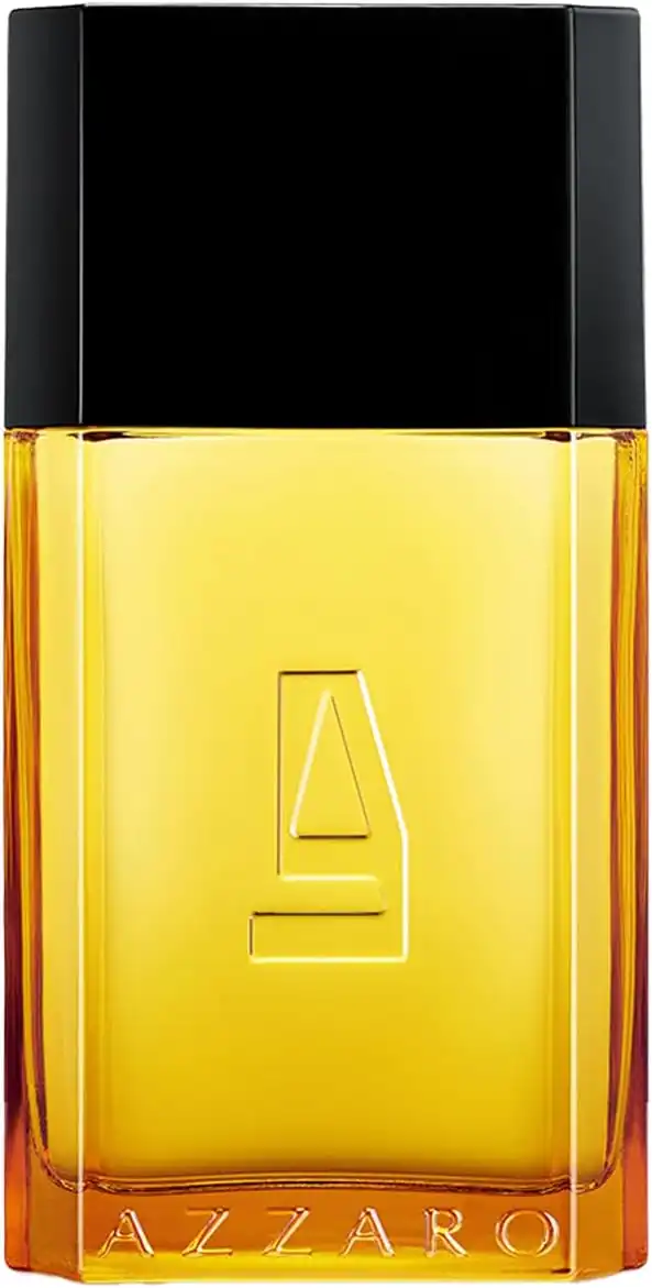 Frasco do Azzaro Pour Homme Eau de Toilette — frasco âmbar com tampa preta