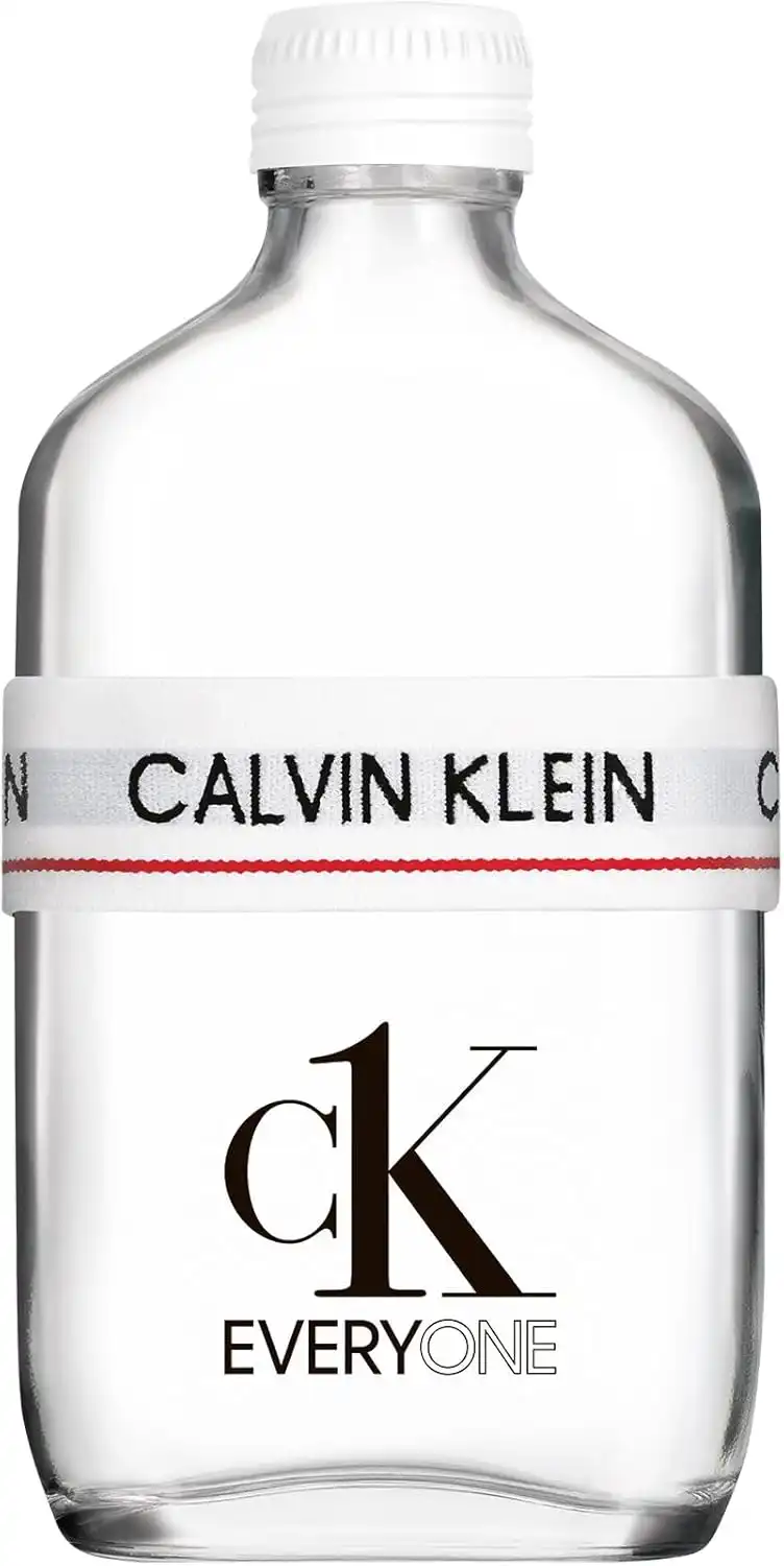 Frasco transparente do Calvin Klein CK Everyone com faixa elástica branca e logo ck