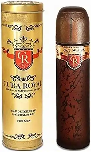 Frasco do perfume Cuba Royal masculino com tampa dourada