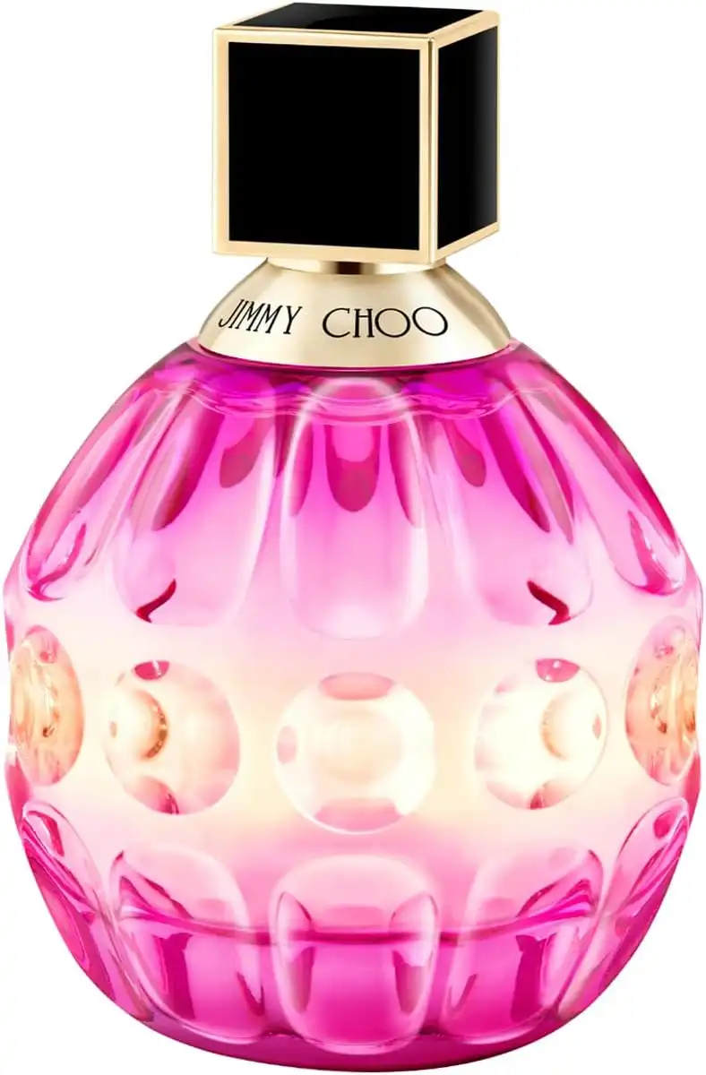 Frasco rosa facetado do Jimmy Choo Rose Passion Eau de Parfum feminino