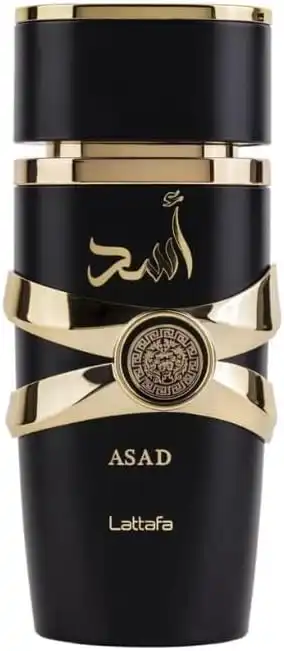 Frasco preto e dourado do Lattafa Asad Eau de Parfum