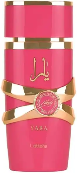 Frasco rosa do Lattafa Yara Candy Eau de Parfum