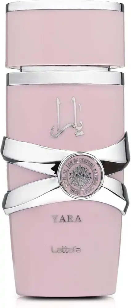 Frasco rosa e dourado do Lattafa Yara Eau de Parfum 100 ml