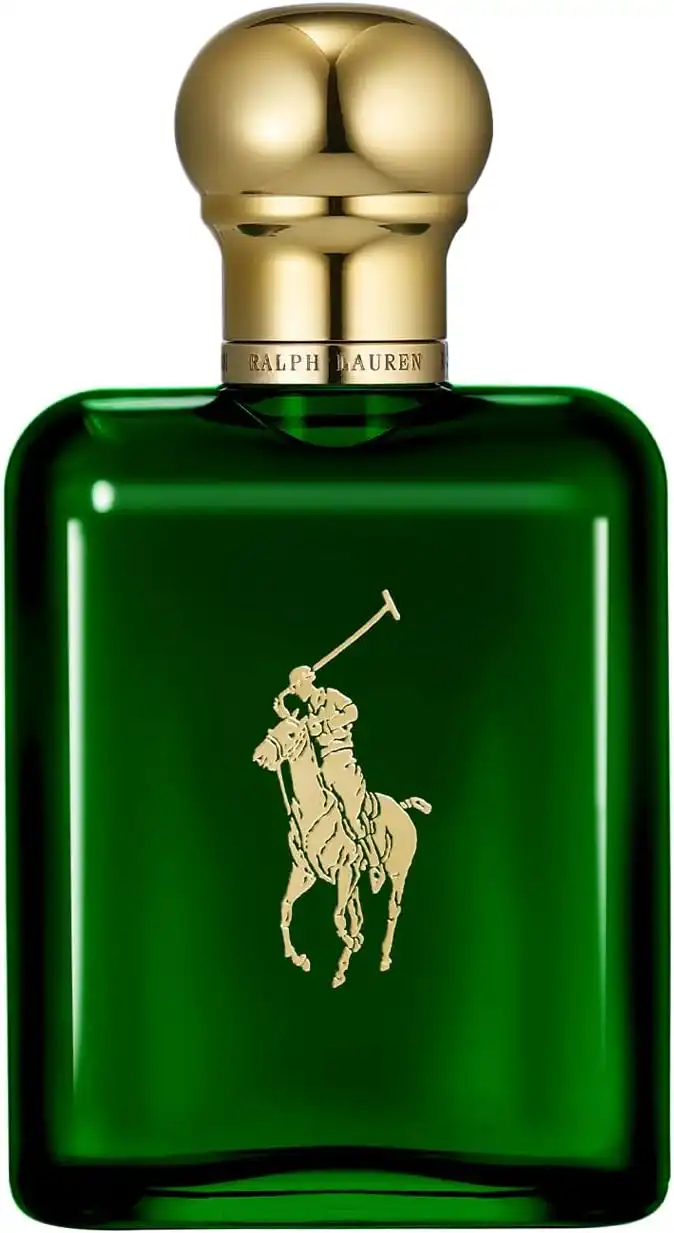 Frasco verde escuro do Ralph Lauren Polo Green masculino com tampa verde e logo do cavaleiro de polo