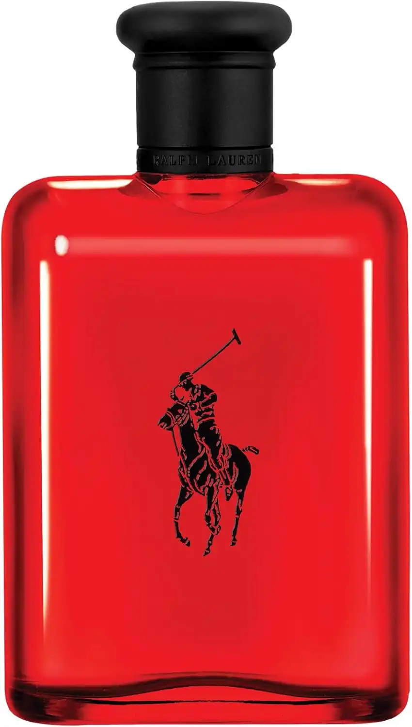 Frasco vermelho do Ralph Lauren Polo Red masculino Eau de Toilette com logo do cavaleiro de polo