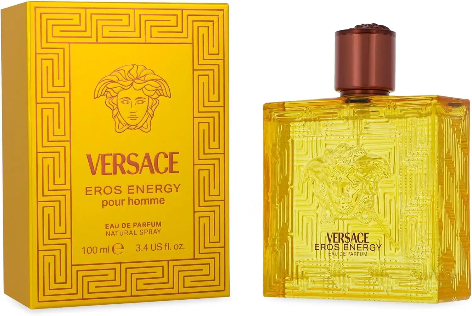 Frasco azul com detalhes dourados do Versace Eros